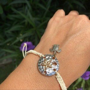 Sand Dollar & Sea Turtle Silver Braided bracelet
